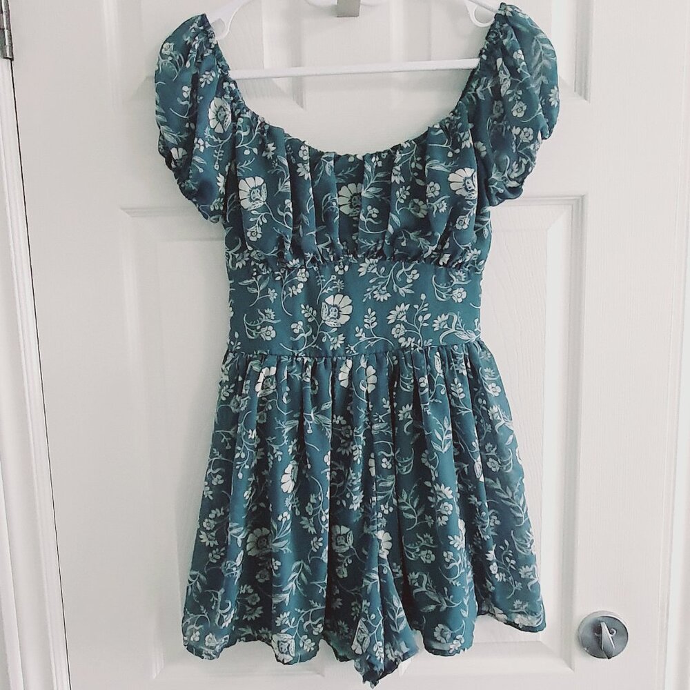 Green Floral Romper/Dress Size Small Summer